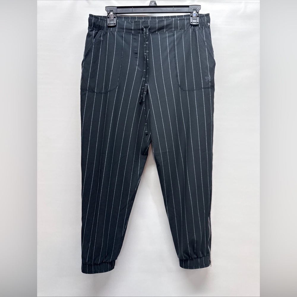 Albion Women's Pinstripe Destination Joggers Sz SP Black/Gray Ankle Zip Athletic